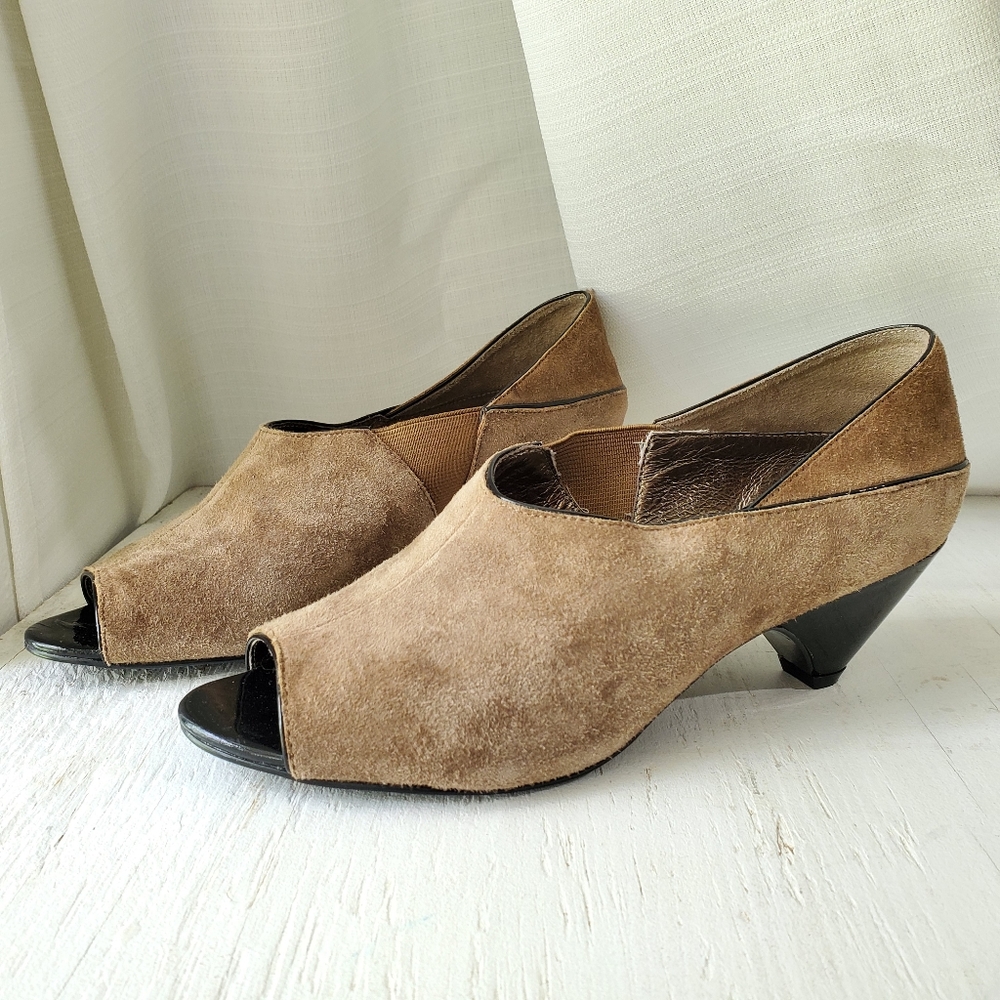dani black peep toe cone heel suede booties